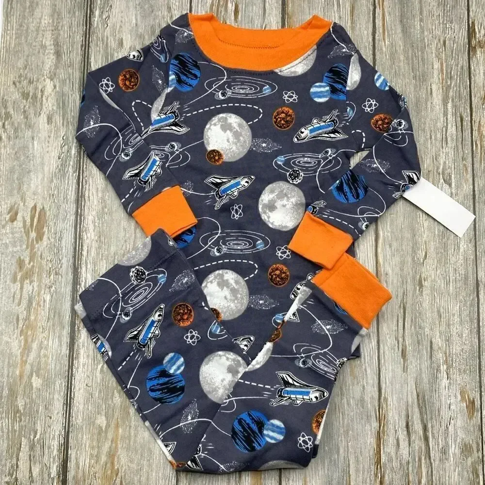 Dinosaur & Spaceship Cotton Long Sleeve Tight Fit Pajamas 2, 2-Pc Sets Size 12 M